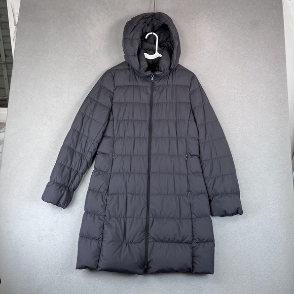 Uniqlo Coat Womens Small Black Down Hooded Lightweight Puffer Long Jacket Warm - Picture 1 of 9